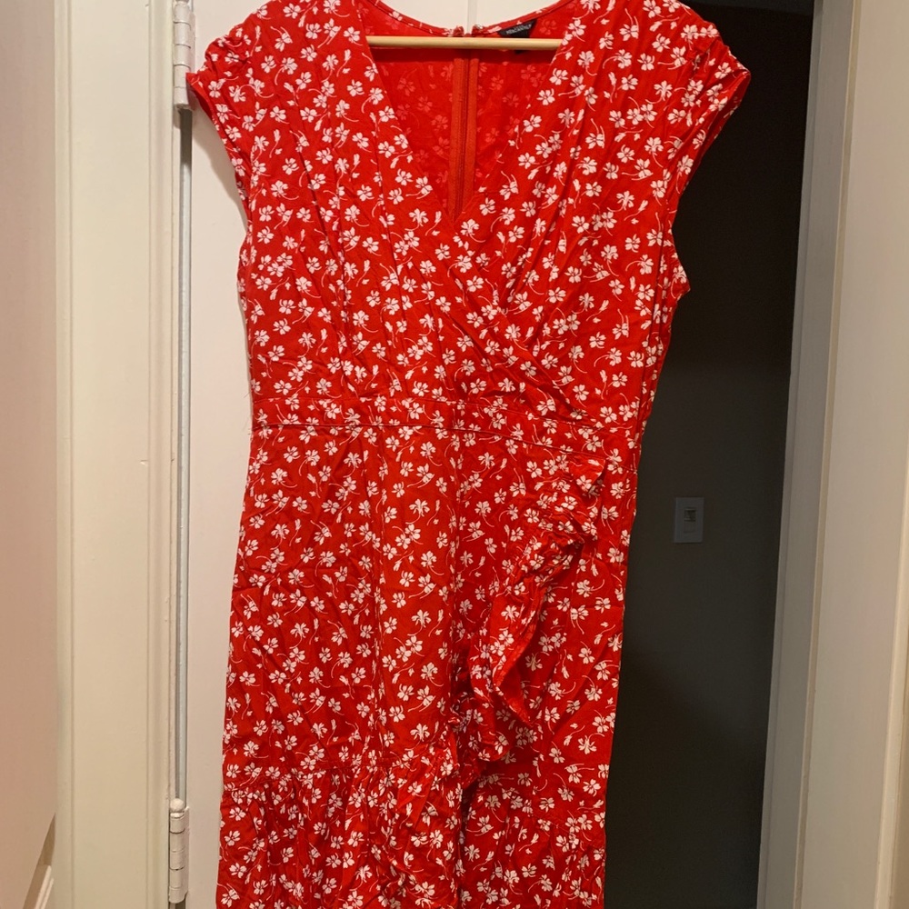 Red and white faux wrap dress J Crew